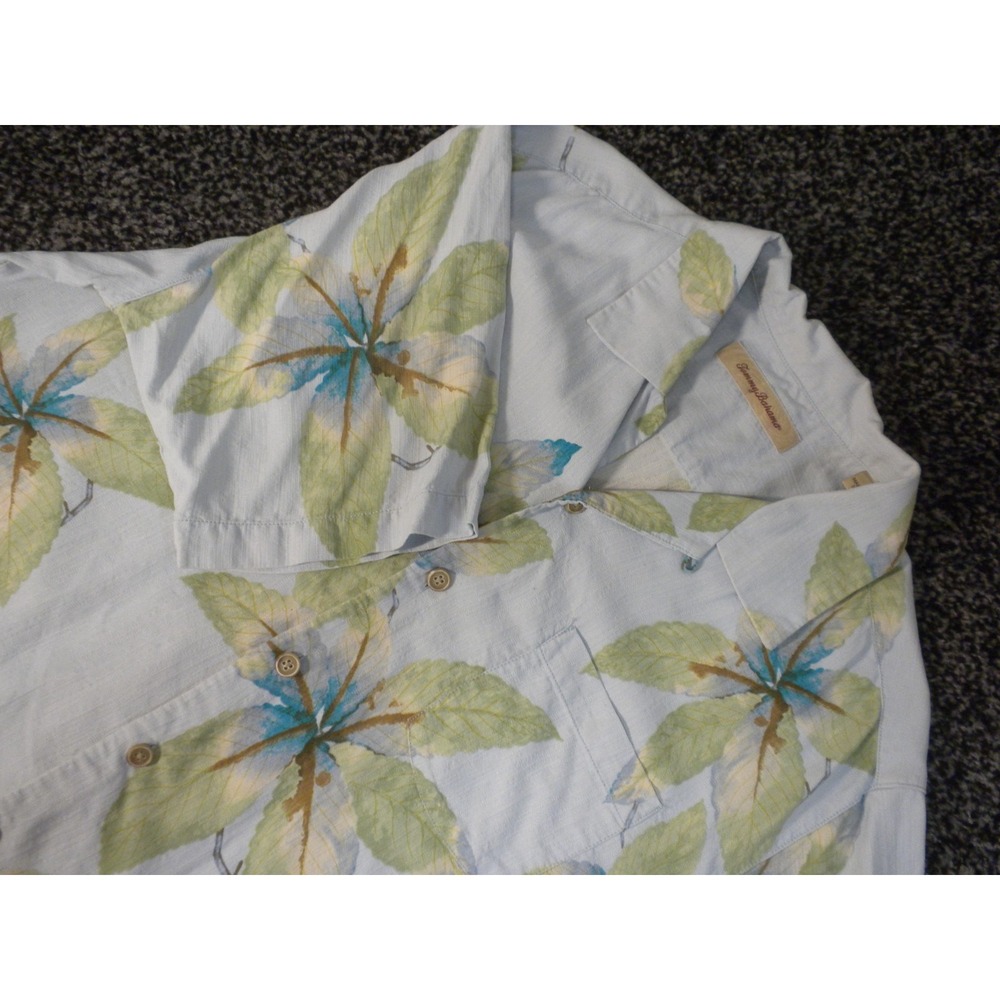 Tommy Bahama Shirt Mens M Blue Silk Hawaiian Button Up‎ Loop Collar Tropical